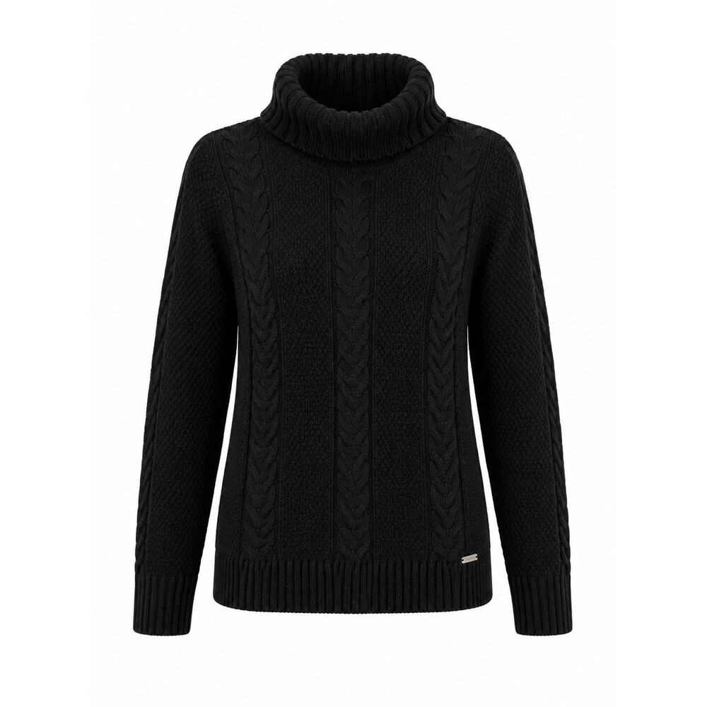 Eddie Bauer Women’s Black Cable Knit Turtleneck Sweater Chunky Knit Long Sleeve